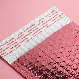 red metallic bubble mailer